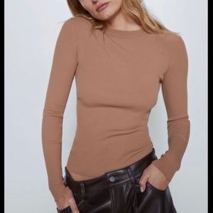Zara ribbed knit taupe brown sweater.